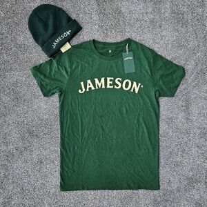 LOT Jameson Irish Whiskey Green T-Shirt Shirt Beanie Hat Cap NWT Mens M Medium